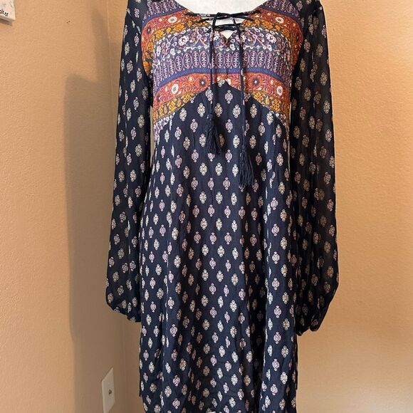 Xhilaration Navy and Orange Long Sleeve Dress - Picture 1 of 6